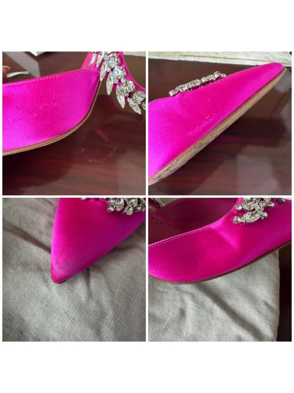 Manolo Blahnik Lurum 90 Pink Satin Crystal Mule Heels w/Box & COA EU 40/US 9-9.5 - Picture 8 of 16